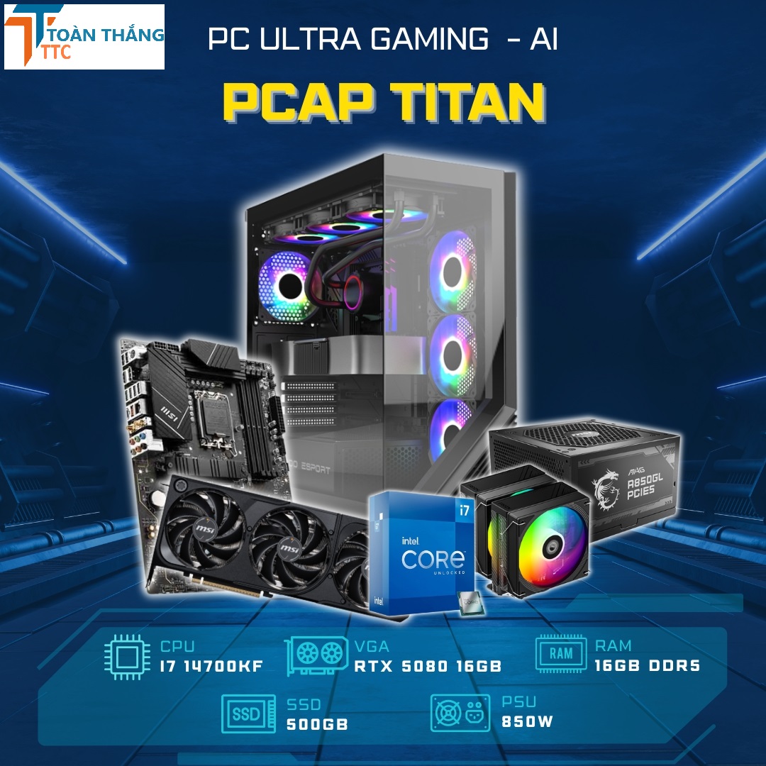 PC ULTRA GAMING AI - PCAP TITAN ( I7 14700KF - RTX 5080 - 16GB RAM - 500GB SSD)
