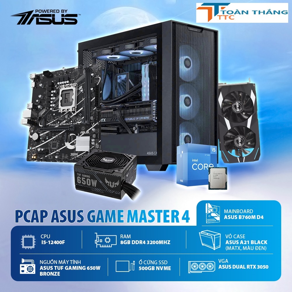 PCAP ASUS Game Master 4 (i5 12400F - 16GB DDR4 - RTX 3050 - SSD 500GB - PSU 650W ) - Powered by ASUS