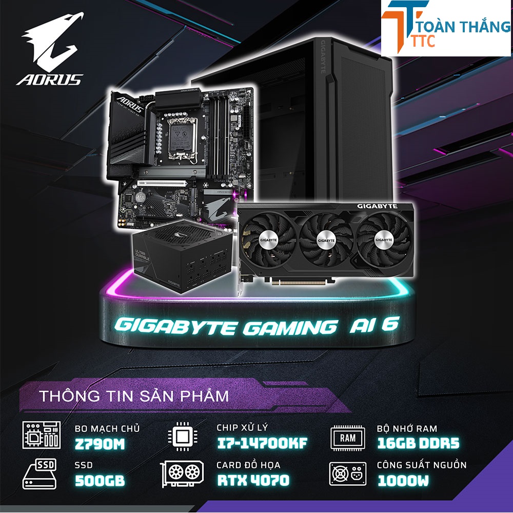 PCAP GIGABYTE GAMING 6 A.I ( i7 14700KF | RTX 4070 | 16GB DDR5 | SSD 500GB | PSU 850W | Tản nhiệt nước 360 RGB )