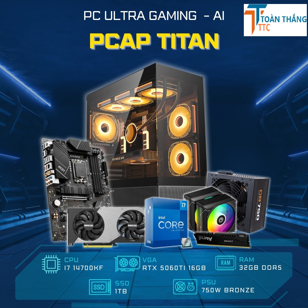 PC ULTRA GAMING AI - PCAP TITAN ( I7 14700KF - RTX 5060 Ti 16GB - 32GB RAM - 1TB SSD)