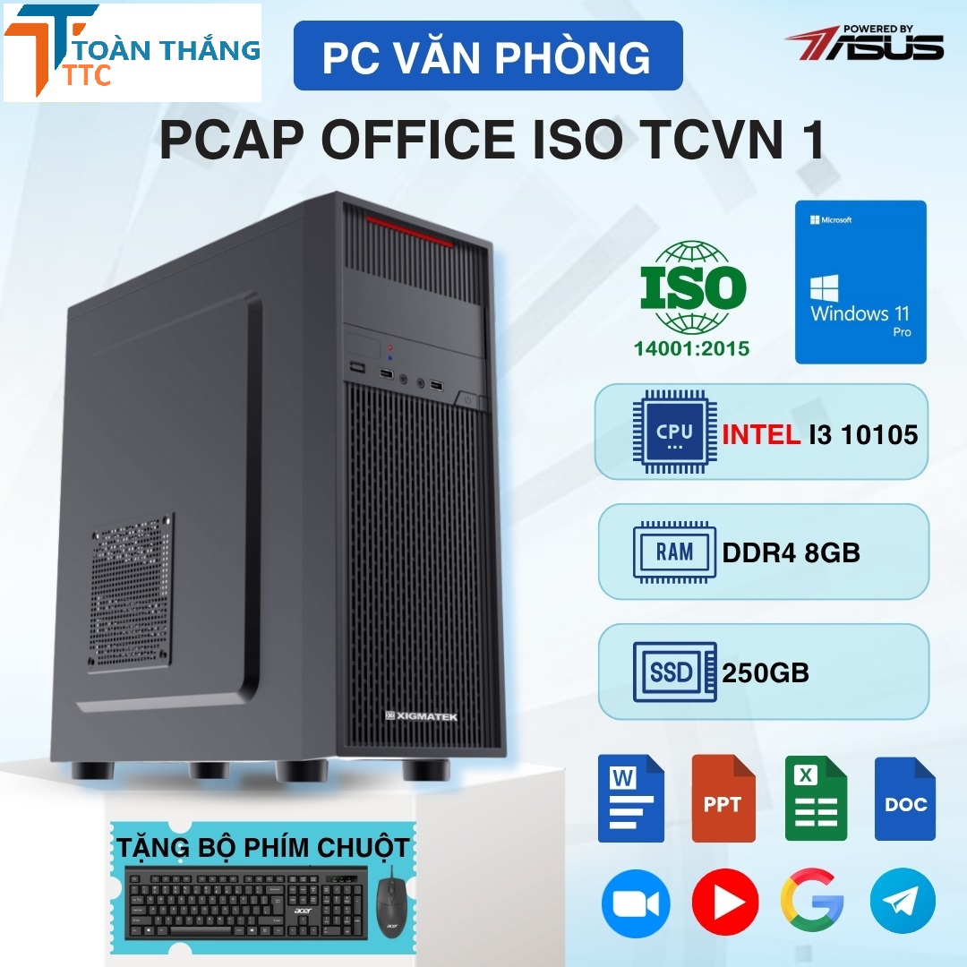 MÁY BỘ VĂN PHÒNG - PCAP OFFICE ISO TCVN 1 (intel i3 10105, 8GB, 256GB, Window 11 Pro)