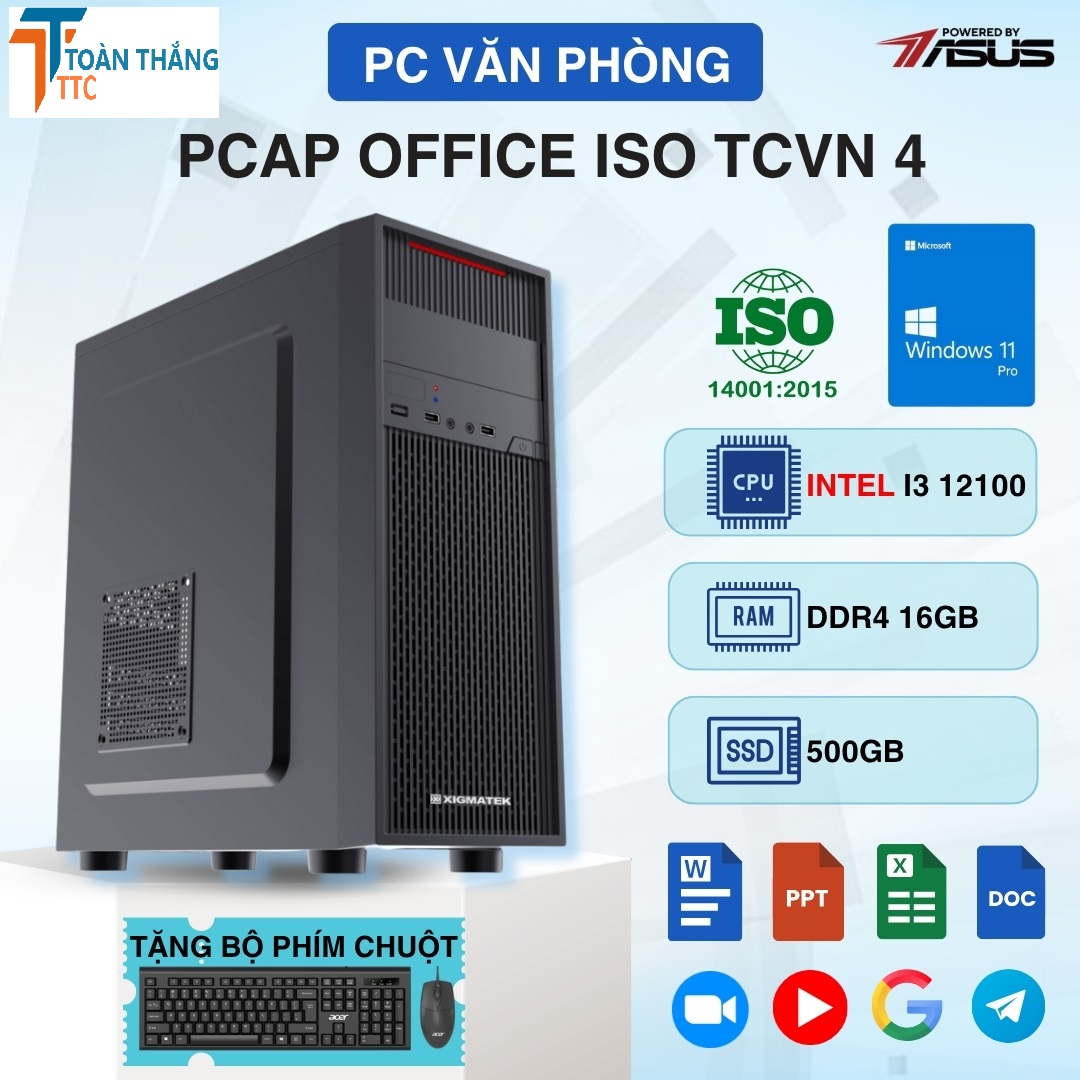 MÁY BỘ VĂN PHÒNG - PCAP OFFICE ISO TCVN 4 (intel i3 12100, 16GB, 512GB, Window 11 Pro)